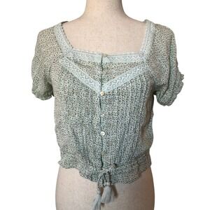 Lucky Brand Peasant Top Blouse Ditsy Floral Cropped Cottagecore Milkmaid Small‎